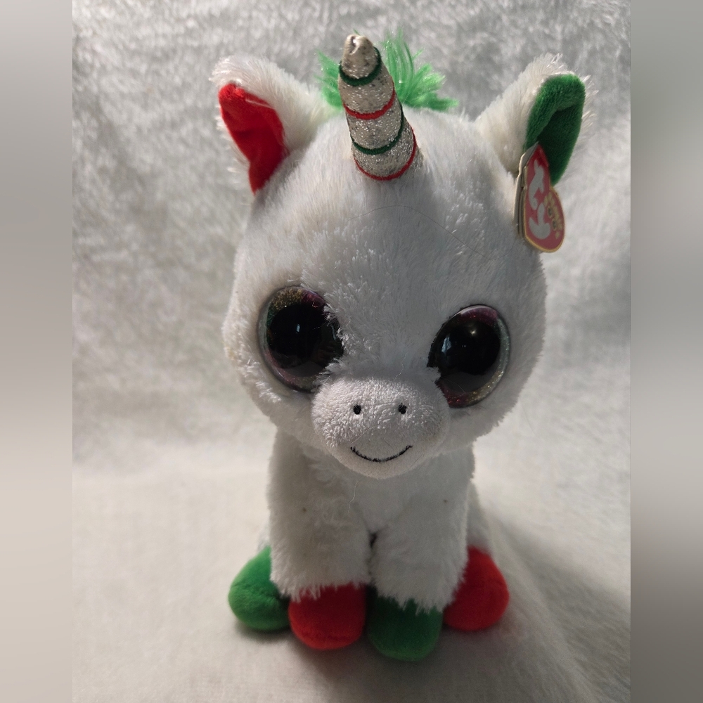 CANDY CANE Beanie Boos Christmas Unicorn Medium 9" White Red Green Plush